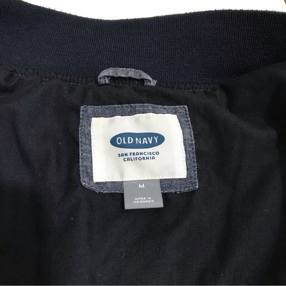Old Navy Blue Chambray Varsity Bomber Jacket Size Medium - Picture 7 of 11